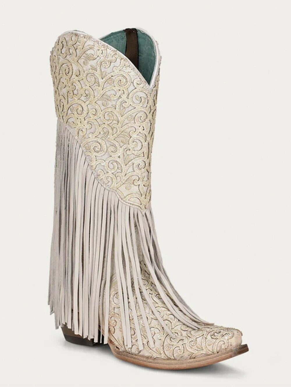 CORRAL C3955 White Lambskin Overlay Fringed snip toe cowgirl boots sz 7 NWT